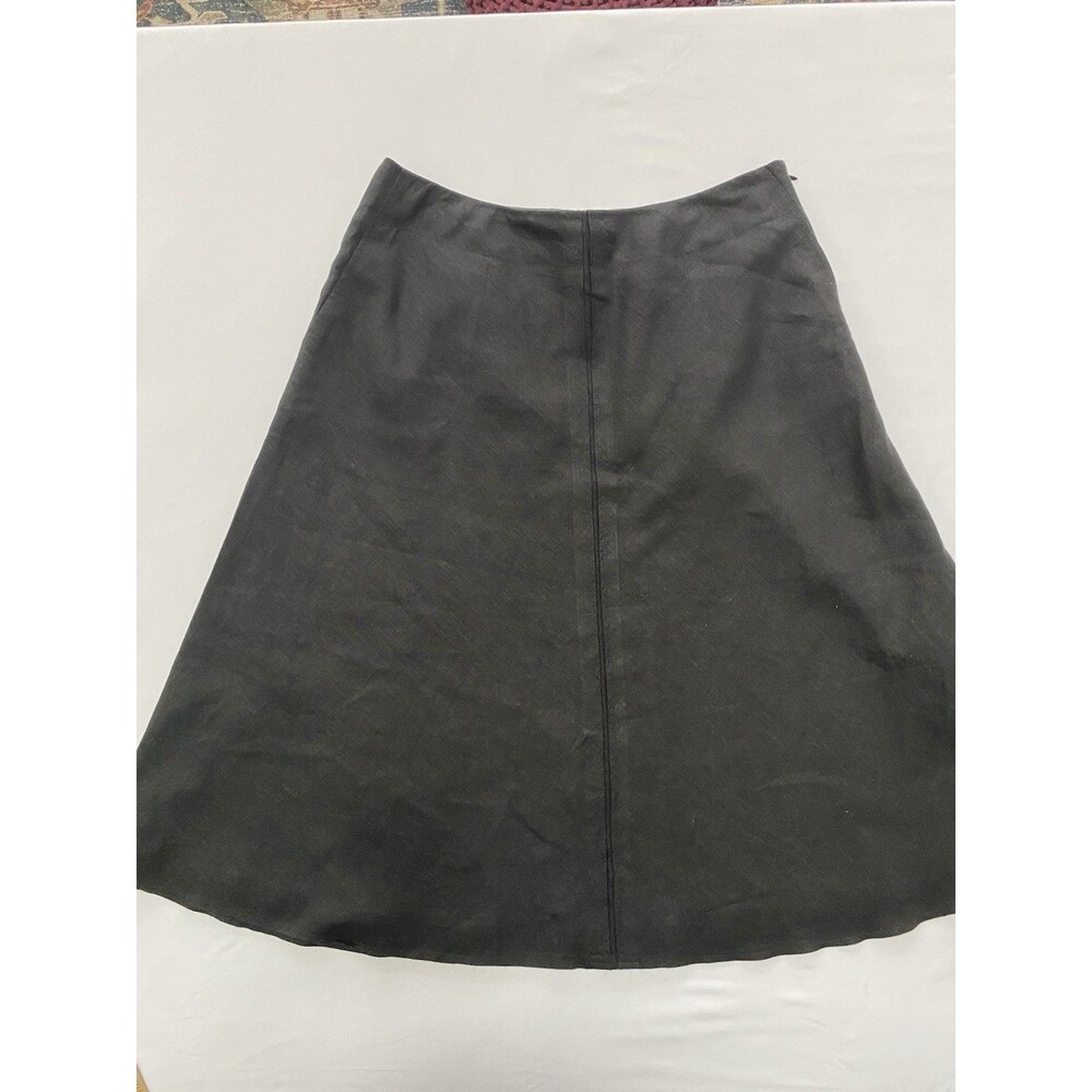 Talbots Black Linen Blend A-Line Midi Skirt Size 14 Stretch Italian Fabric